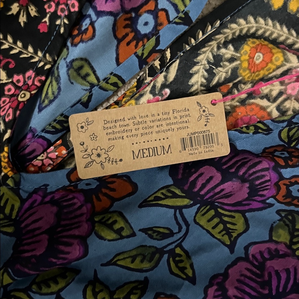 NWT Natural Life Let’s Just Go Wide-Leg Jumpsuit-Woodcut Floral Blue size M - Picture 5 of 11